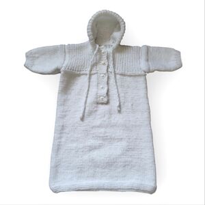 Vintage Knit Baby Bunting Bag Baby Sac with Hood White Knit Acrylic